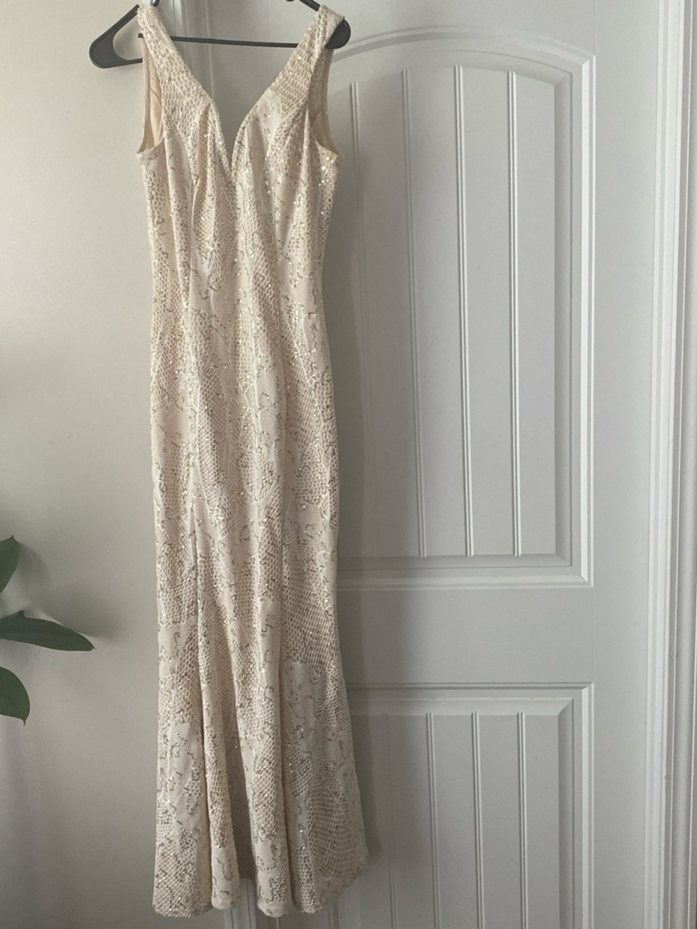 Elegant Cream Sequin Midi Dress
